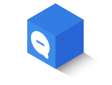 Icon of a chat bubble on a cube