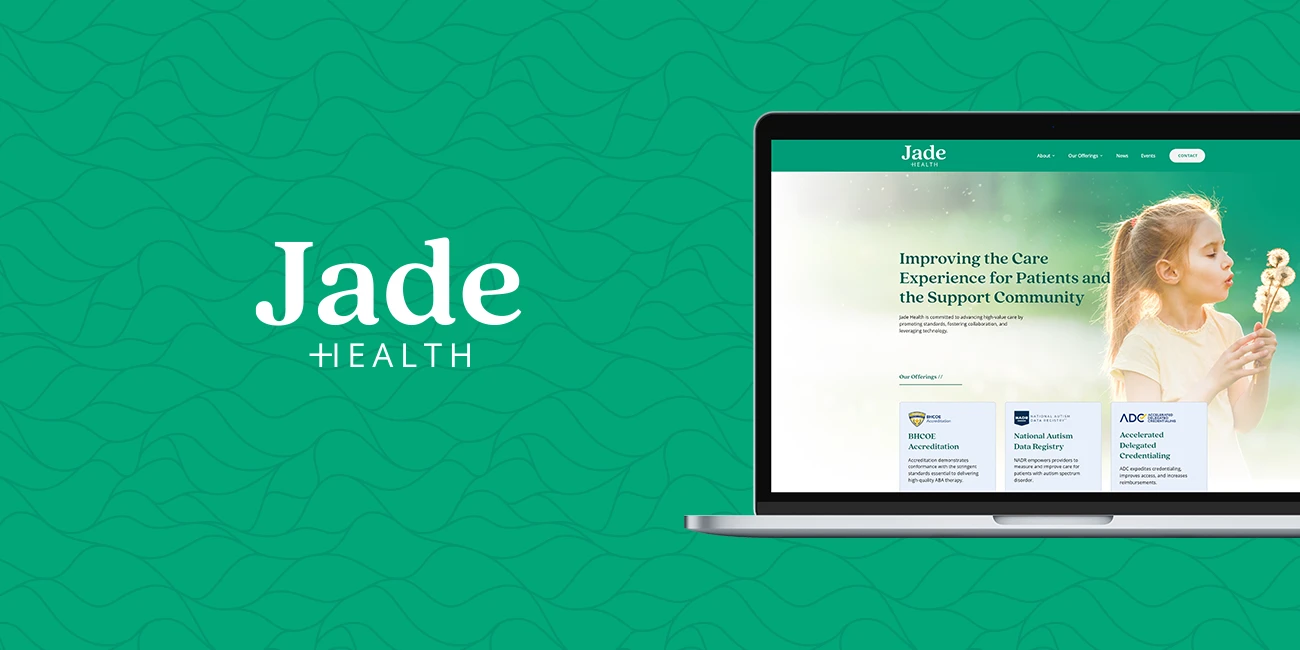 Jade Health logo and home page of website mockup