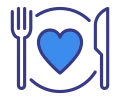 Icon of plate with fork and knife with a heart in the middle