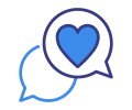 Icon of two speech bubbles one with a heart in it