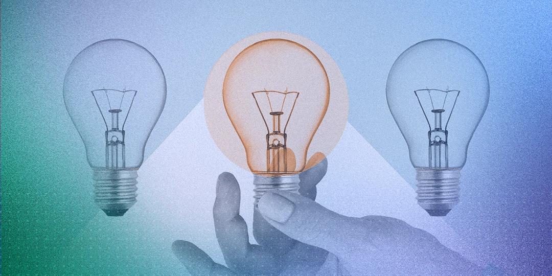 Principles Full Design idea for Gen Z with lightbulbs and grainy color overlay