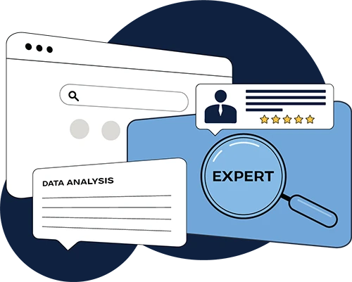 Illustration of a website's page with Data Analysis text and search icon