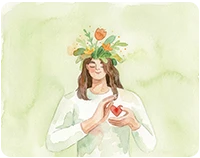 Illustration of a hand holding a small bouquet of flowers, symbolizing care and mental health support.