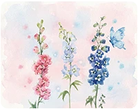 Illustration of tall blooming flowers with a butterfly, symbolizing growth and mental well-being.