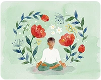 Illustration of multiple hands holding a heart with flowers, symbolizing support and mental health care.