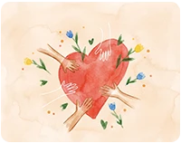 Illustration of a hand watering blooming flowers, symbolizing nurturing mental health.