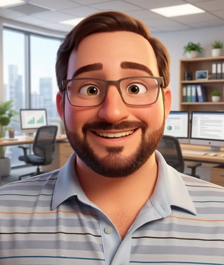 Caricature style headshot of Matt Harrington