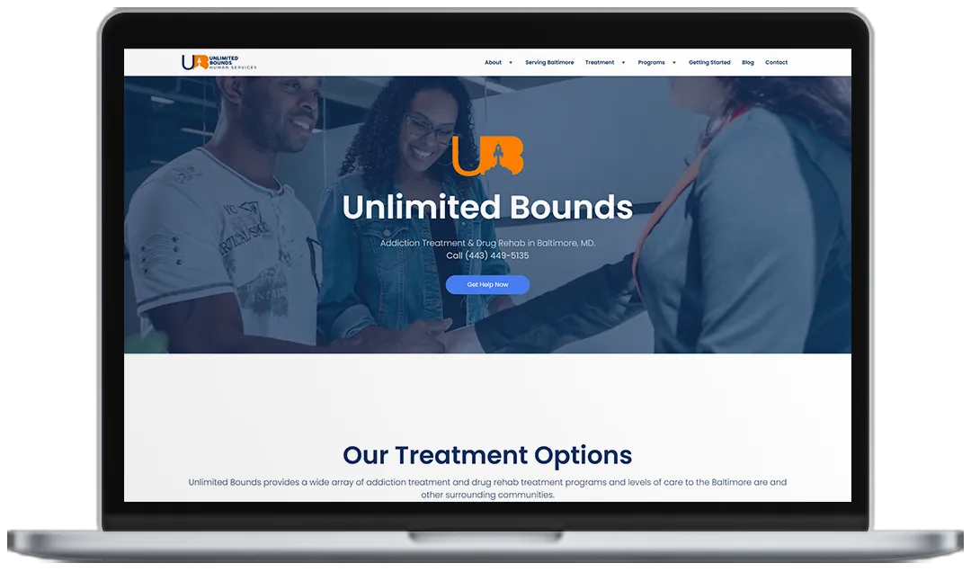 Previous Unlimited Bounds homepage shown on a laptop
